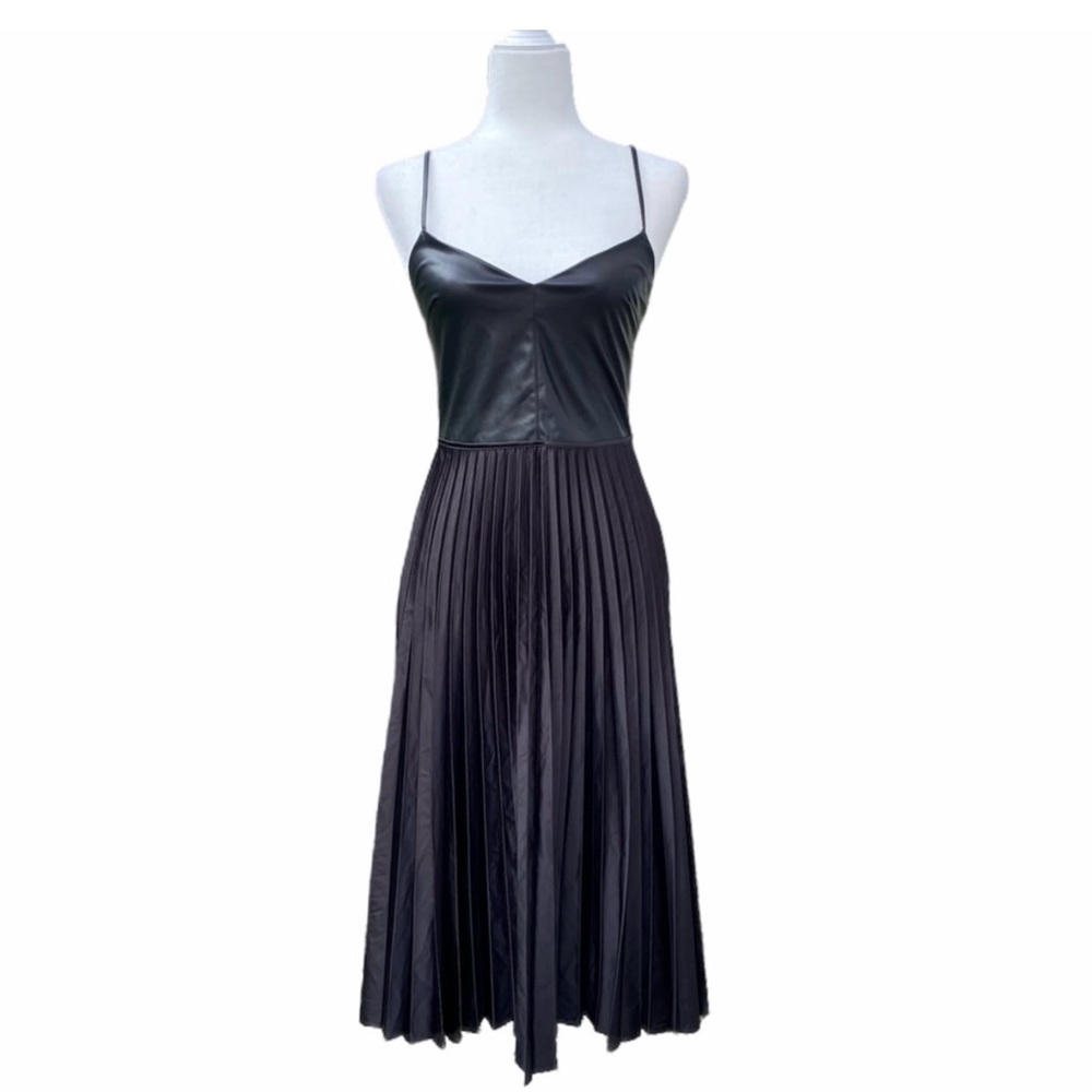 NWT Zara Combined Faux Leather Pleated Midi Dress